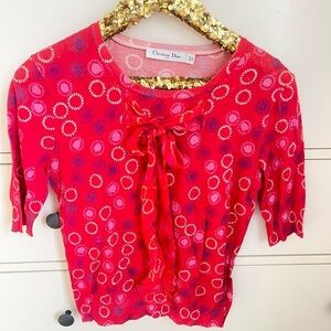 Christian Dior Printed Bow 3/4 Sleeve Knit Sweater